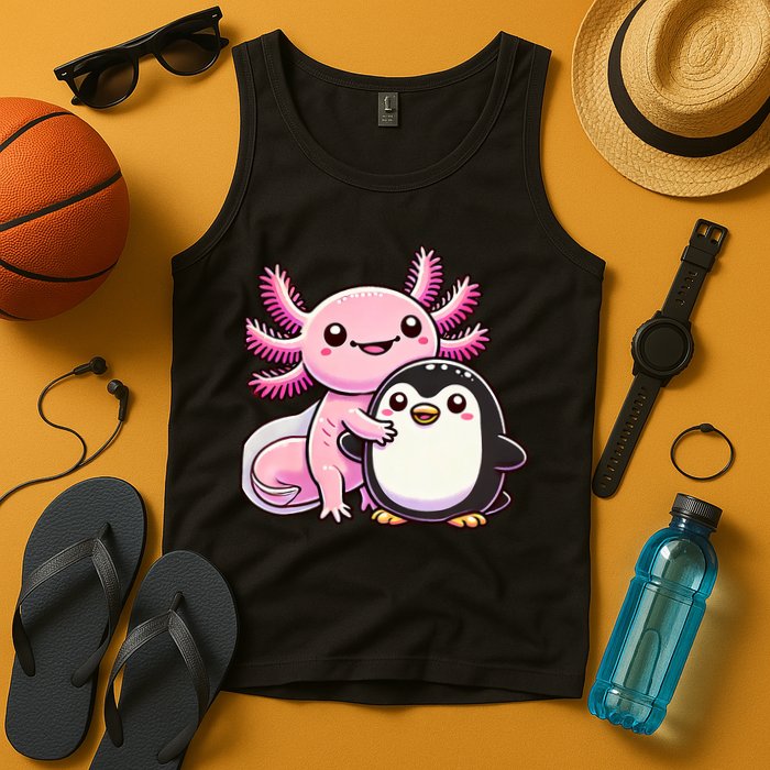Cute Axolotl Hugging Penguin Tank Top