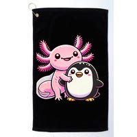 Cute Axolotl Hugging Penguin Golf Towel