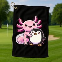 Cute Axolotl Hugging Penguin Golf Towel