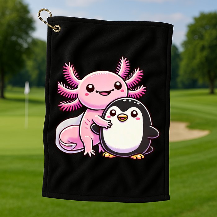 Cute Axolotl Hugging Penguin Golf Towel