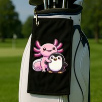 Cute Axolotl Hugging Penguin Golf Towel