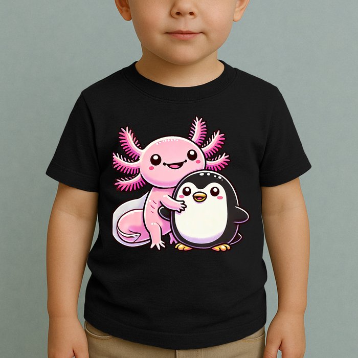 Cute Axolotl Hugging Penguin Toddler T-Shirt