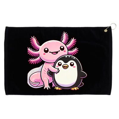 Cute Axolotl Hugging Penguin Grommeted Golf Towel
