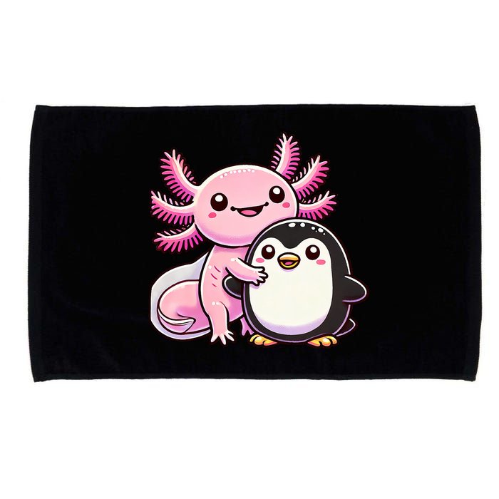 Cute Axolotl Hugging Penguin Microfiber Hand Towel