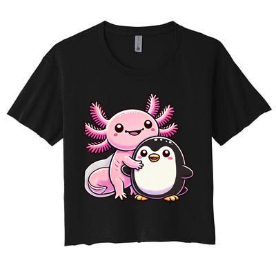 Cute Axolotl Hugging Penguin Crop Top