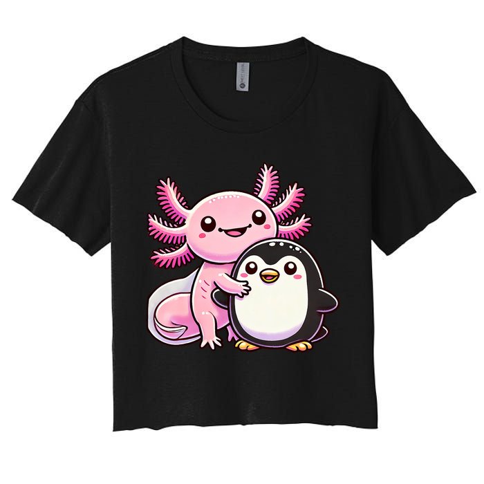 Cute Axolotl Hugging Penguin Crop Top