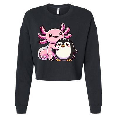 Cute Axolotl Hugging Penguin Cropped Pullover Crew