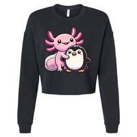 Cute Axolotl Hugging Penguin Cropped Pullover Crew