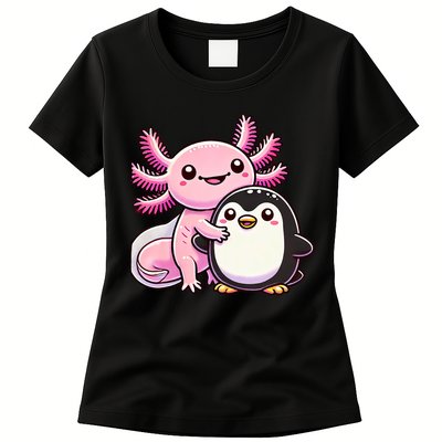 Cute Axolotl Hugging Penguin Womens T-Shirt