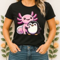 Cute Axolotl Hugging Penguin Womens T-Shirt