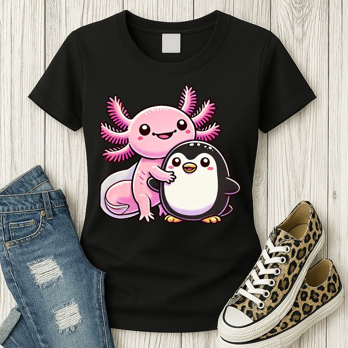 Cute Axolotl Hugging Penguin Womens T-Shirt