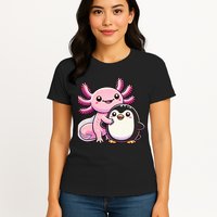 Cute Axolotl Hugging Penguin Womens T-Shirt
