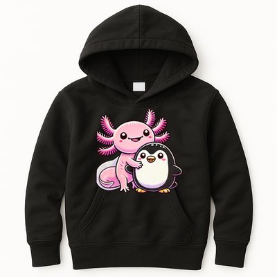 Cute Axolotl Hugging Penguin Kids Hoodie