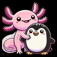 Cute Axolotl Hugging Penguin Kids T-Shirt