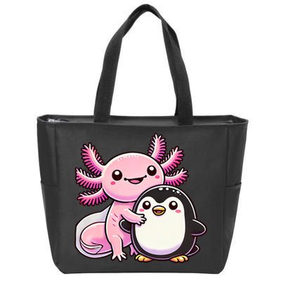 Cute Axolotl Hugging Penguin Zip Tote Bag