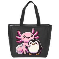 Cute Axolotl Hugging Penguin Zip Tote Bag