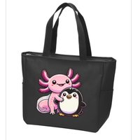 Cute Axolotl Hugging Penguin Zip Tote Bag