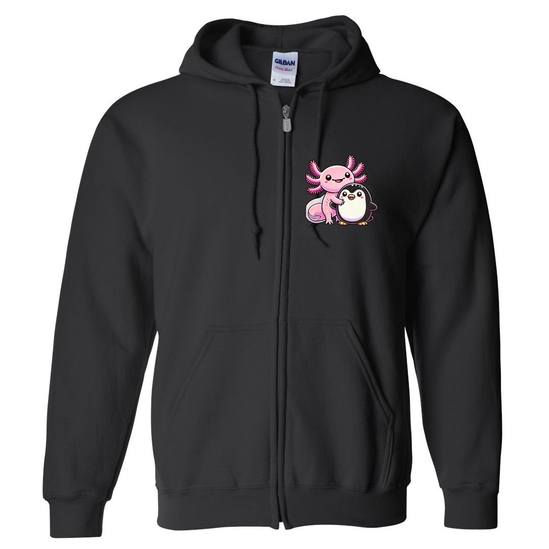 Cute Axolotl Hugging Penguin Full Zip Hoodie