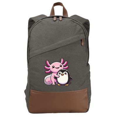 Cute Axolotl Hugging Penguin Cotton Canvas Backpack