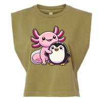 Cute Axolotl Hugging Penguin Garment-Dyed Women's Muscle Tee
