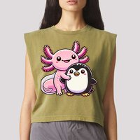 Cute Axolotl Hugging Penguin Garment-Dyed Women's Muscle Tee