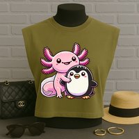 Cute Axolotl Hugging Penguin Garment-Dyed Women's Muscle Tee