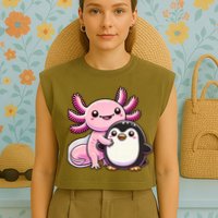 Cute Axolotl Hugging Penguin Garment-Dyed Women's Muscle Tee