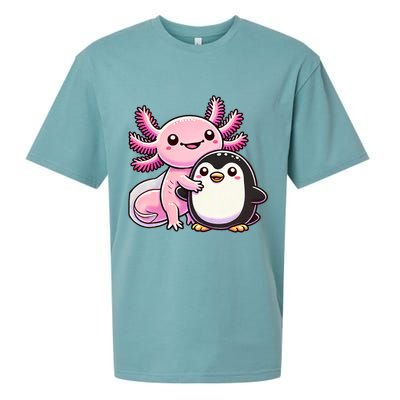 Cute Axolotl Hugging Penguin Sueded Cloud Jersey T-Shirt