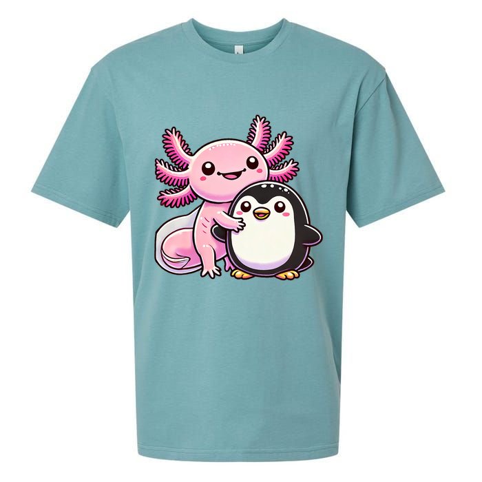 Cute Axolotl Hugging Penguin Sueded Cloud Jersey T-Shirt
