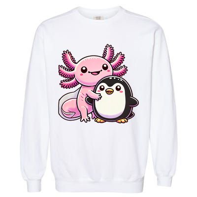 Cute Axolotl Hugging Penguin Garment-Dyed Sweatshirt