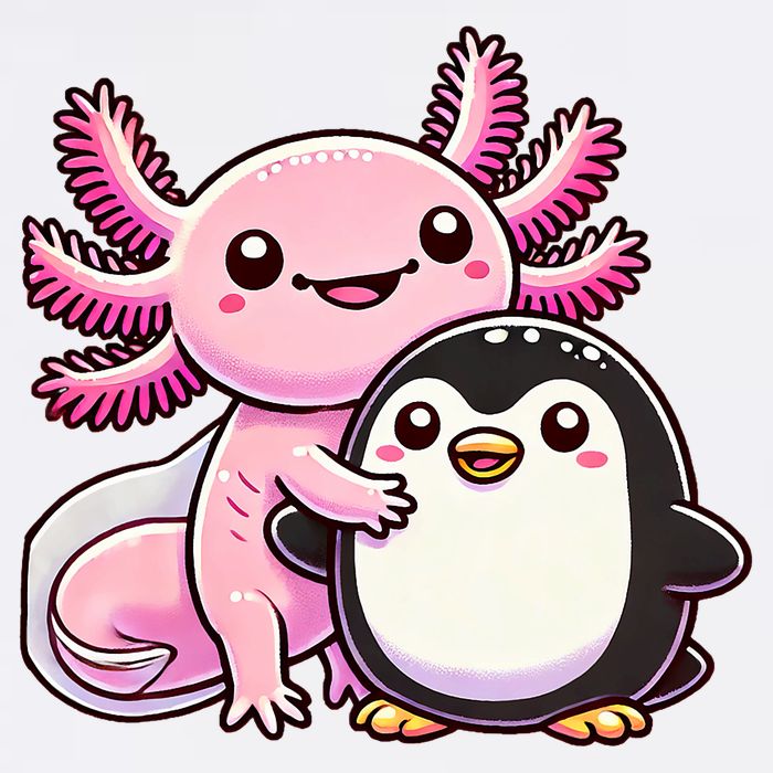 Cute Axolotl Hugging Penguin Garment-Dyed Sweatshirt