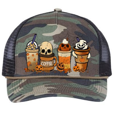 Coffee And Horror Movies Scary Halloween Coffee Lover Retro Rope Trucker Hat Cap