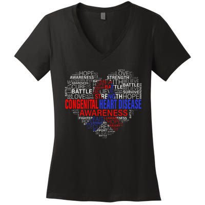 CHD Awareness Heart Disease Fighting Hope Support Warrior Women's V-Neck T-Shirt