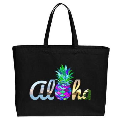 Cute Aloha Hawaii Pineapple Mermaid Purple Girl Wo Cotton Canvas Jumbo Tote