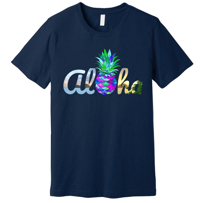 Cute Aloha Hawaii Pineapple Mermaid Purple Girl Wo Premium T-Shirt