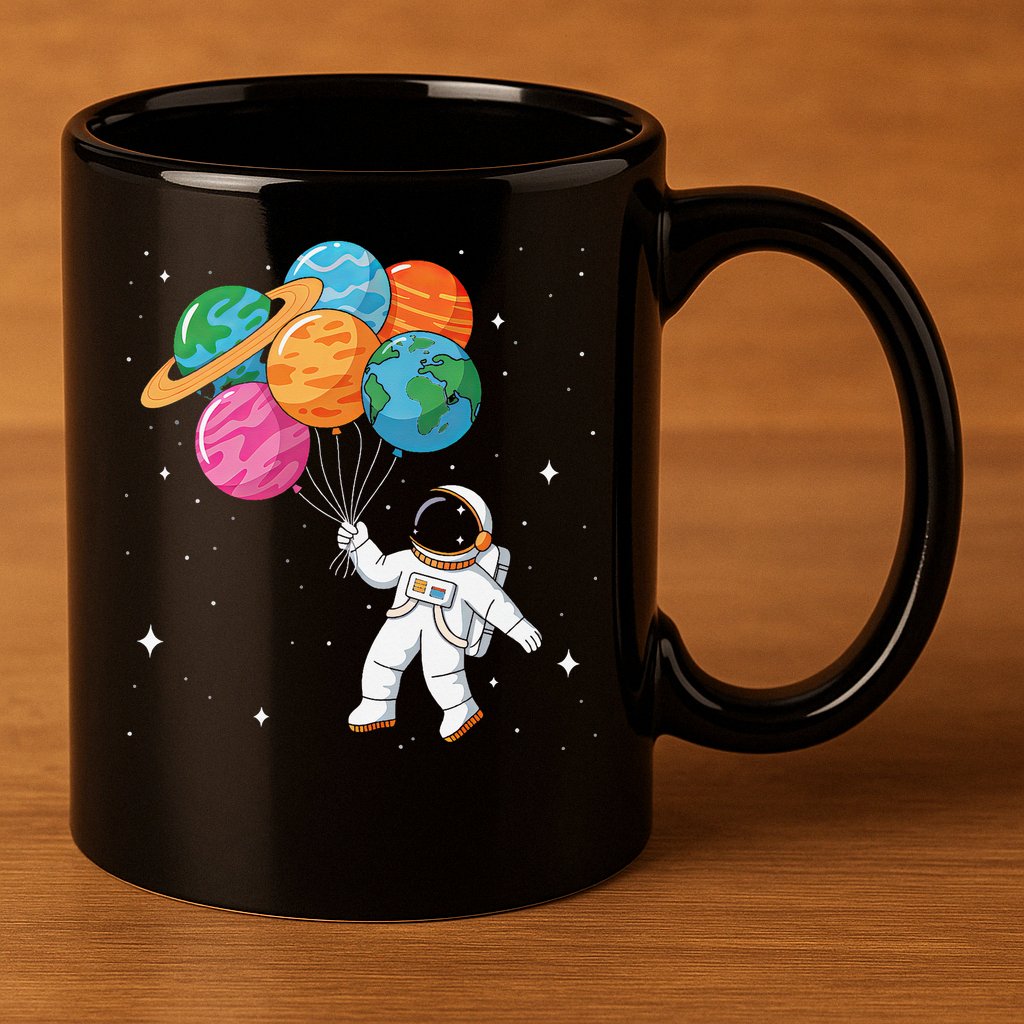 Cute Astronaut Holding Planet Balloons STEM 11oz C Handle Ceramic Mug