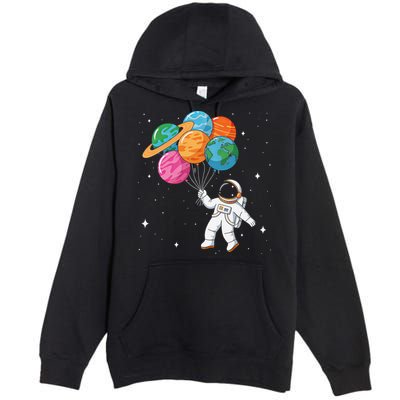 Cute Astronaut Holding Planet Balloons STEM Premium Pullover Hoodie