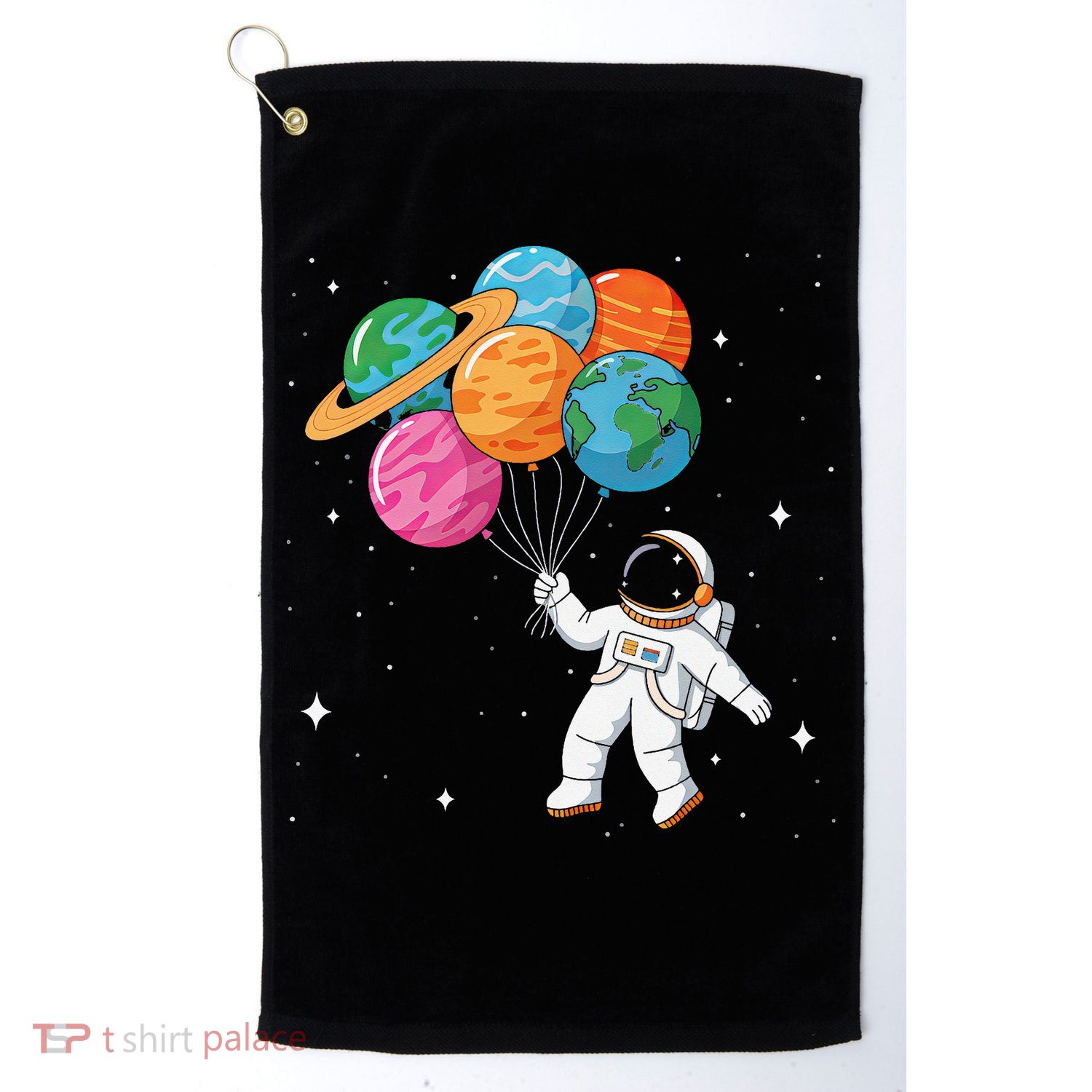 Cute Astronaut Holding Planet Balloons STEM Golf Towel