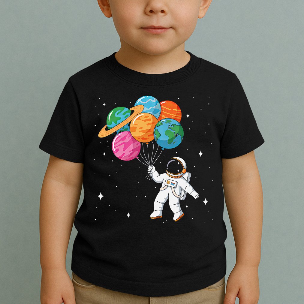 Cute Astronaut Holding Planet Balloons STEM Toddler T-Shirt