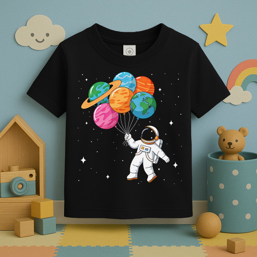 Cute Astronaut Holding Planet Balloons STEM Toddler T-Shirt