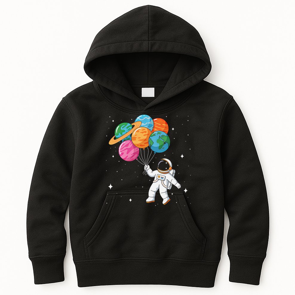 Cute Astronaut Holding Planet Balloons STEM Kids Hoodie