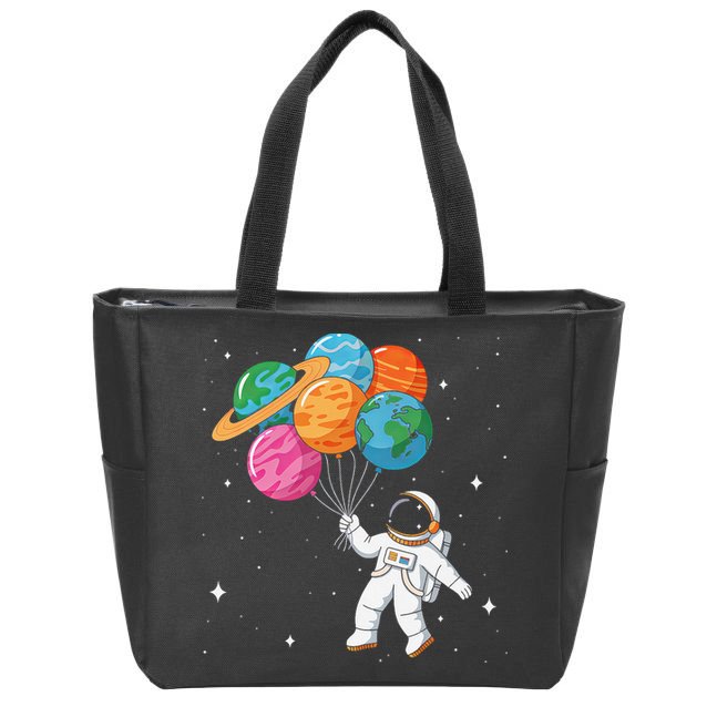 Cute Astronaut Holding Planet Balloons STEM Zip Tote Bag
