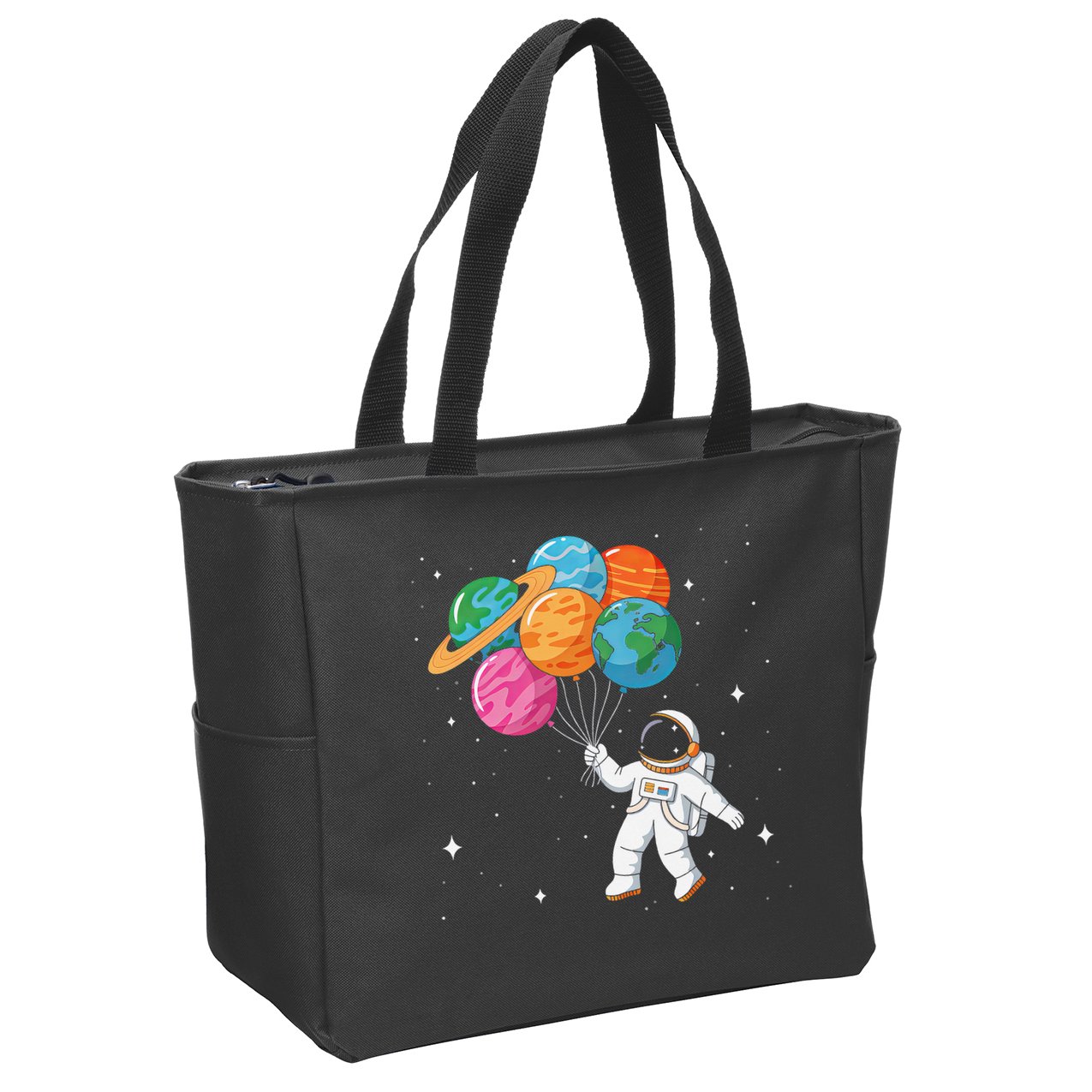 Cute Astronaut Holding Planet Balloons STEM Zip Tote Bag