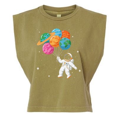 Cute Astronaut Holding Planet Balloons STEM Garment-Dyed Women's Muscle Tee