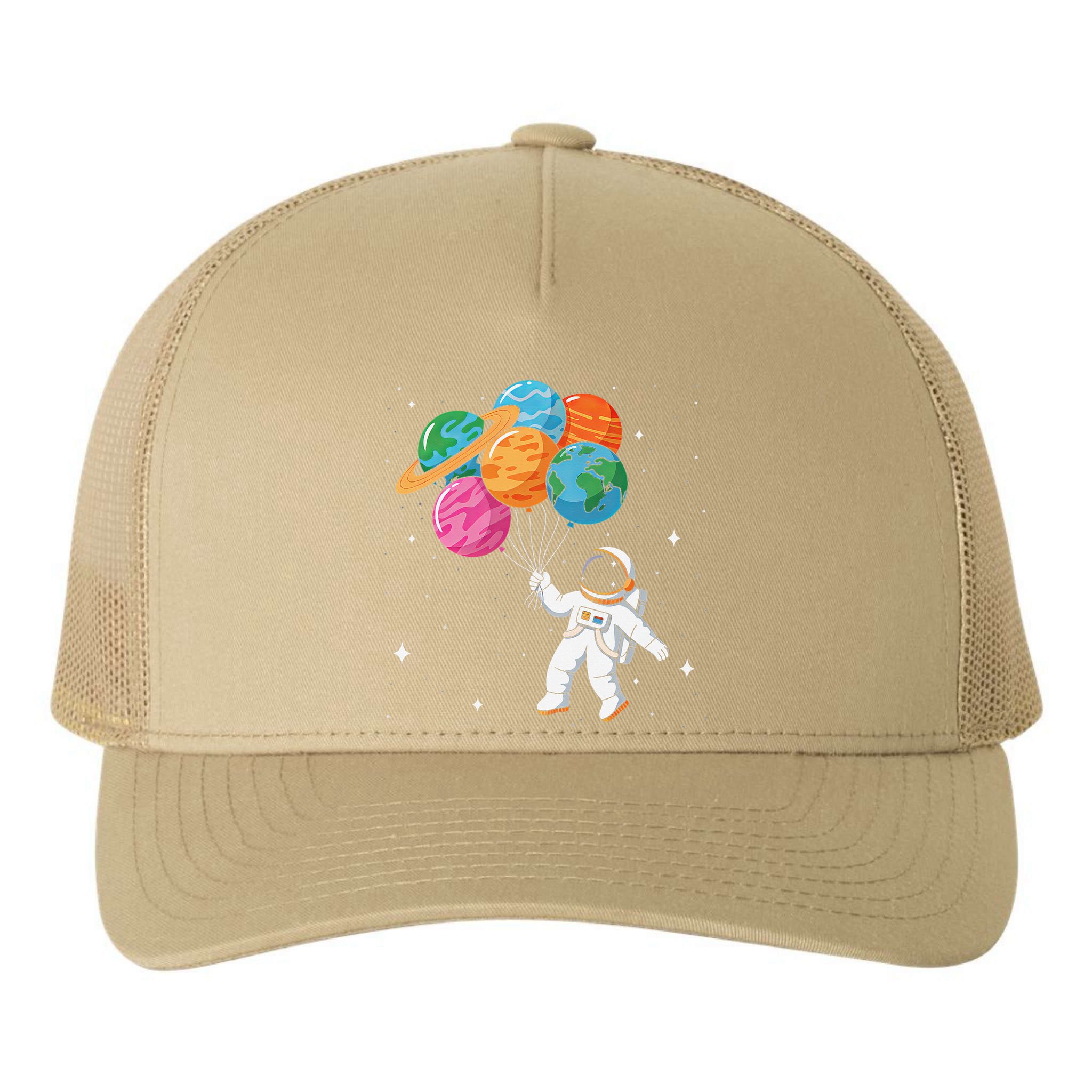 Cute Astronaut Holding Planet Balloons STEM Yupoong Adult 5-Panel Trucker Hat