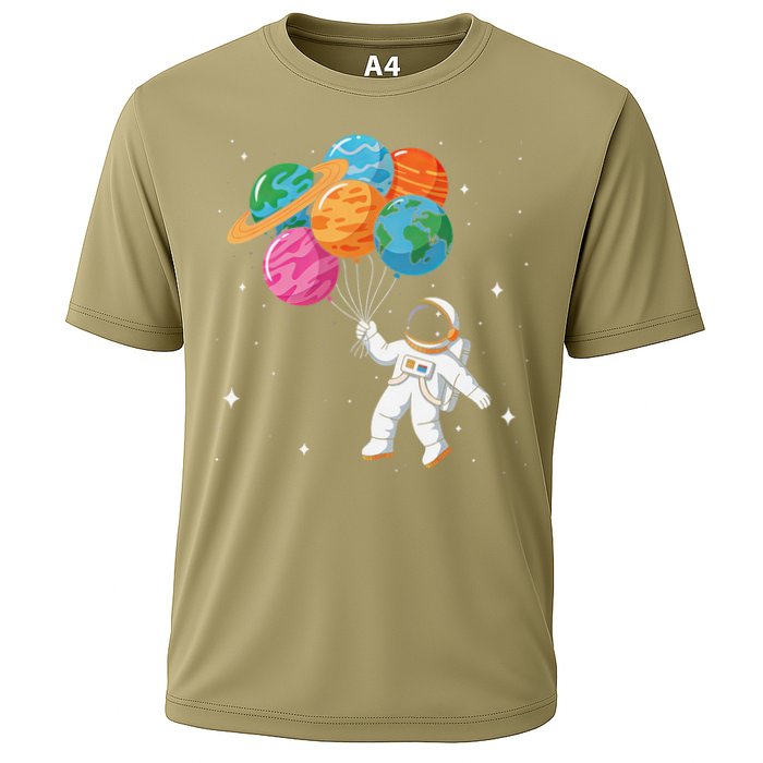 Cute Astronaut Holding Planet Balloons STEM Cooling Performance Crew T-Shirt