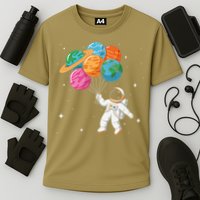 Cute Astronaut Holding Planet Balloons STEM Cooling Performance Crew T-Shirt