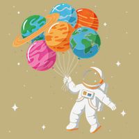 Cute Astronaut Holding Planet Balloons STEM Cooling Performance Crew T-Shirt