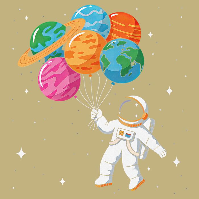 Cute Astronaut Holding Planet Balloons STEM Cooling Performance Crew T-Shirt