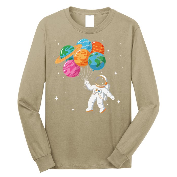 Cute Astronaut Holding Planet Balloons STEM Long Sleeve Shirt